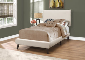 47.25" Beige Solid Wood, MDF, Foam, and Linen Twin Sized Bed with Wood Legs