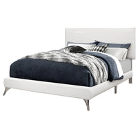 47.25" White Solid Wood, MDF, Foam, and Linen Queen Sized Bed with Chrome Legs