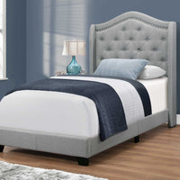 56.5" Foam, MDF, Solid Wood, and Linen Twin Size Bed with a Chrome Trim