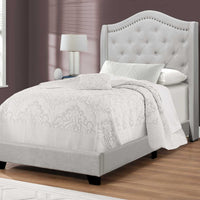 56.5" Light Grey Foam, MDF, Solid Wood, & Linen Twin Size Bed with a Chrome Trim