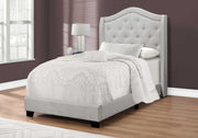 56.5" Light Grey Foam, MDF, Solid Wood, & Linen Twin Size Bed with a Chrome Trim