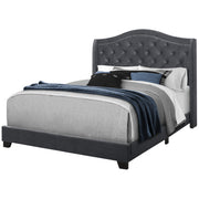 66.5" X 87.5" X 56.5" Dark Grey Foam Solid Wood Velvet Queen Size Bed With A Chrome Trim