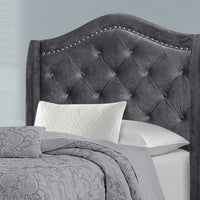 56.5" Dark Grey Foam, MDF, Solid Wood, & Linen Twin Size Bed with a Chrome Trim