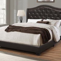 56.5" Brown Foam, MDF, Solid Wood, and Velvet Queen Size Bed with a Brass Trim