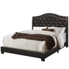 56.5" Brown Foam, MDF, Solid Wood, and Velvet Queen Size Bed with a Brass Trim