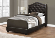 56.5" Brown Foam, MDF, Solid Wood, and Linen Twin Size Bed with a Brass Trim