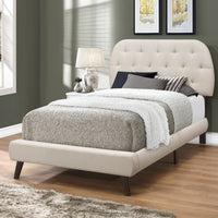 45.25" Beige Solid Wood, MDF, Foam, and Linen Twin Sized Bed with Wood Legs