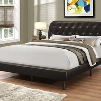 45.25" Brown Solid Wood, MDF, Foam, and Linen Queen Sized Bed with Wood Legs