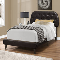 45.25" Brown Solid Wood, MDF, Foam, and Linen Twin Sized Bed with Wood Legs