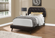 45.25" Brown Solid Wood, MDF, Foam, and Linen Twin Sized Bed with Wood Legs