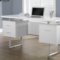 30.25" White Particle Board and Silver Metal Computer Desk with a Hollow Core