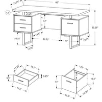 30.25" White Particle Board and Silver Metal Computer Desk with a Hollow Core