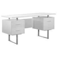 30.25" White Particle Board and Silver Metal Computer Desk with a Hollow Core