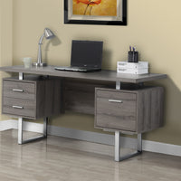 30.25" Dark Taupe Particle Board & Silver Metal Computer Desk with a Hollow Core