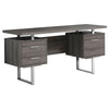 30.25" Dark Taupe Particle Board & Silver Metal Computer Desk with a Hollow Core