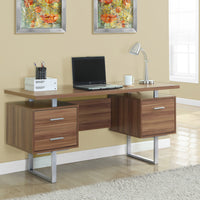 30.25" Walnut Particle Board and Silver Metal Computer Desk with a Hollow Core