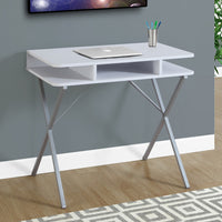 29.75" White MDF and Silver Metal Computer Desk