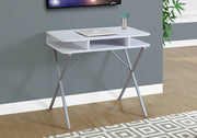29.75" White MDF and Silver Metal Computer Desk