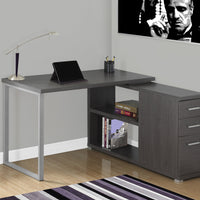 29.5" Grey Particle Board and Silver Metal Computer Desk with a Hollow Core