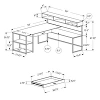 47.25" Grey MDF and Black Metal Corner Computer Desk