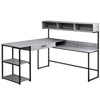 47.25" Grey MDF and Black Metal Corner Computer Desk
