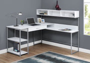 47.25" White MDF and Silver Metal Corner Computer Desk