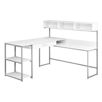 47.25" White MDF and Silver Metal Corner Computer Desk