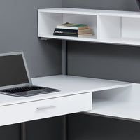 47.25" White MDF and Silver Metal Corner Computer Desk