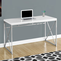 29.75" Glossy White Particle Board and Chrome Metal Computer Desk