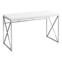 29.75" Glossy White Particle Board and Chrome Metal Computer Desk