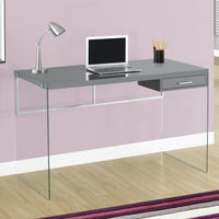 30" Glossy Grey Particle Board and Clear Tempered Glass Computer Desk