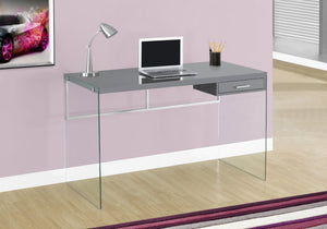 30" Glossy Grey Particle Board and Clear Tempered Glass Computer Desk