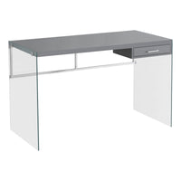 30" Glossy Grey Particle Board and Clear Tempered Glass Computer Desk
