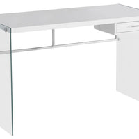 30" Glossy White Particle Board and Clear Tempered Glass Computer Desk