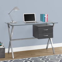 30.25" Grey Metal and Tempered Glass Computer Desk