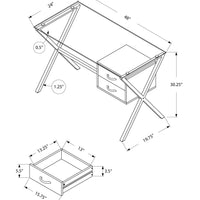 30.25" Grey Metal and Tempered Glass Computer Desk