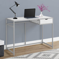 30" White MDF and Silver Metal Computer Desk