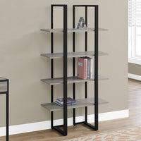 60" Dark Taupe MDF and Black Metal Bookshelf