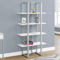 60" White MDF and Silver Metal Bookshelf