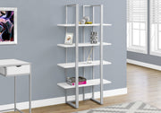 60" White MDF and Silver Metal Bookshelf