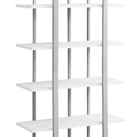 60" White MDF and Silver Metal Bookshelf