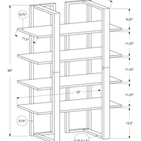 60" White MDF and Silver Metal Bookshelf