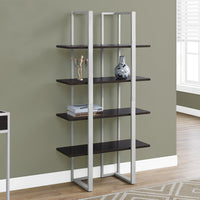 60" Cappuccino MDF and Silver Metal Bookshelf