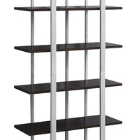 60" Cappuccino MDF and Silver Metal Bookshelf