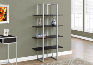 60" Cappuccino MDF and Silver Metal Bookshelf