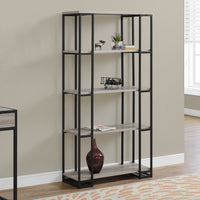 62" Dark Taupe MDF and Black Metal Bookcase