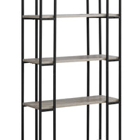 62" Dark Taupe MDF and Black Metal Bookcase