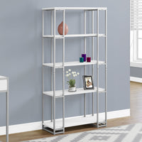 62" White MDF and Silver Metal Bookcase