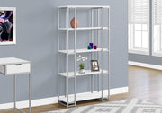62" White MDF and Silver Metal Bookcase