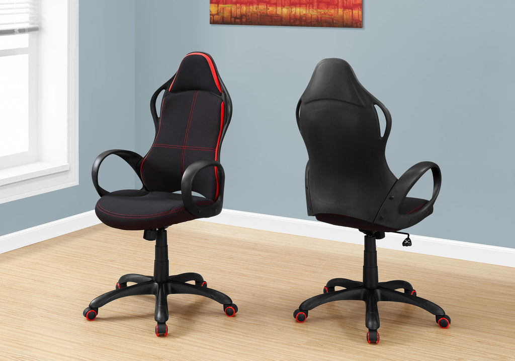 46" Black and Red Fabric, MDF, Metal, Polypropylene Multi Position Office Chair